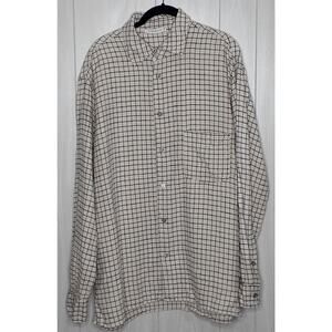 Mens Cut Loose 100% Linen Long Sleeve Shirt Size XL White/Black